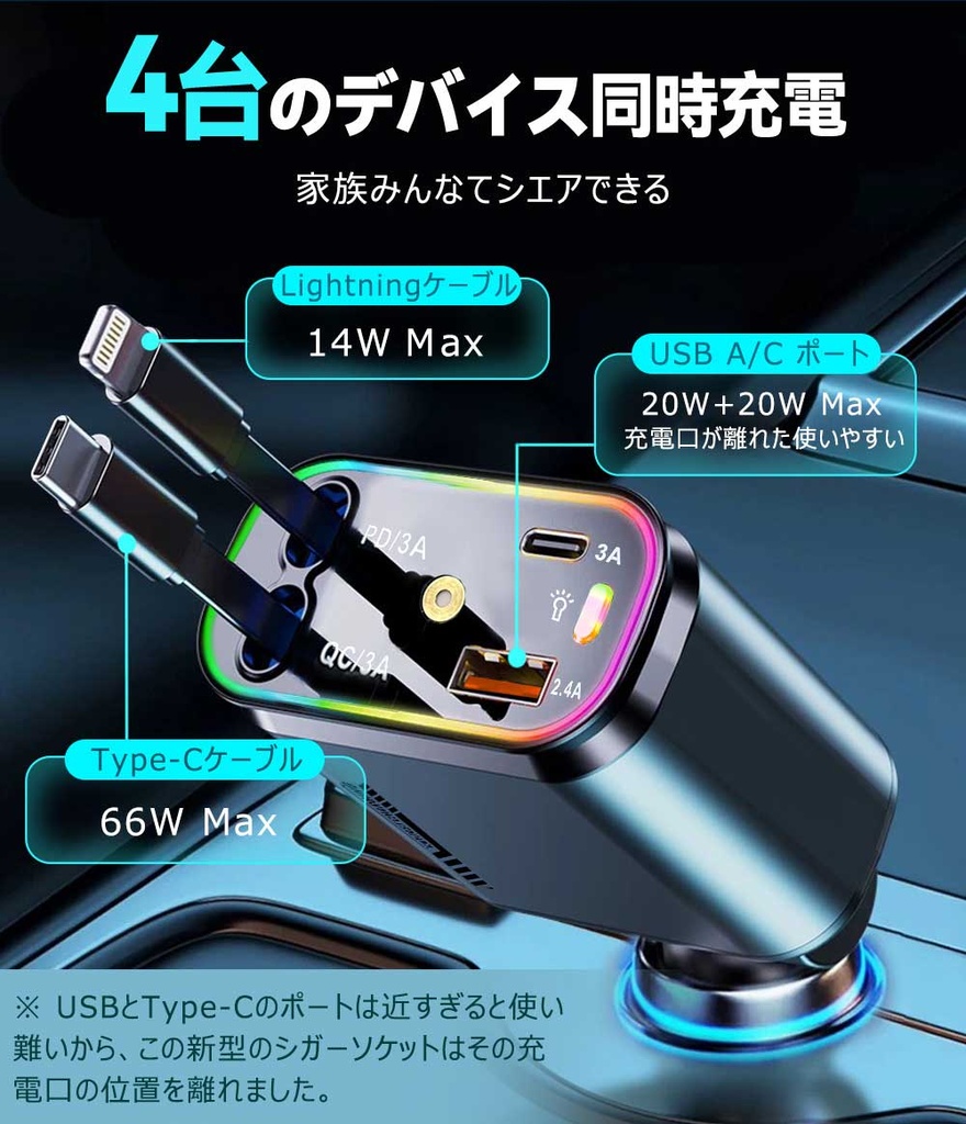 星空ライト付きカーチャージャー
